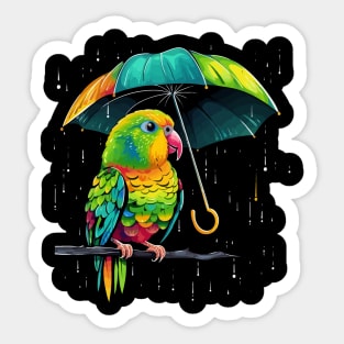 Parakeet Rainy Day With Umbrella Sticker